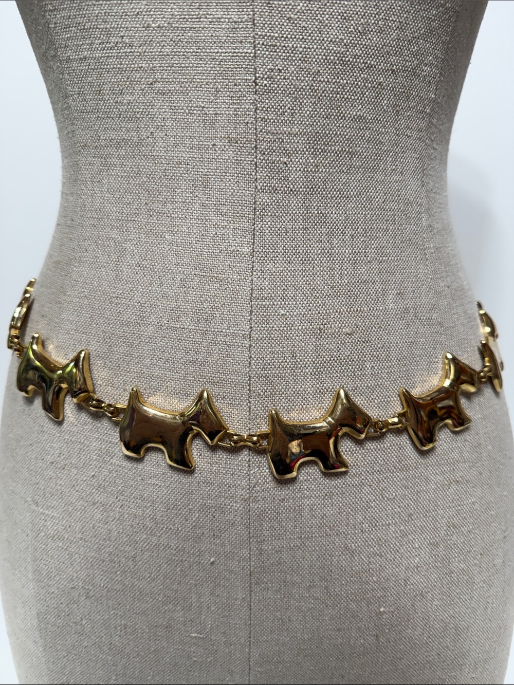 Vintage Scottish Terrier Dog Gold Chain Link Waist Belt Dead Stock Amiee Lynn